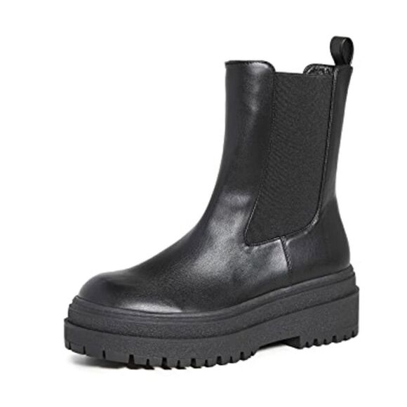 Good American Chelsea Black Leather Pull on Platform Boots New Size 12 - Picture 1 of 8